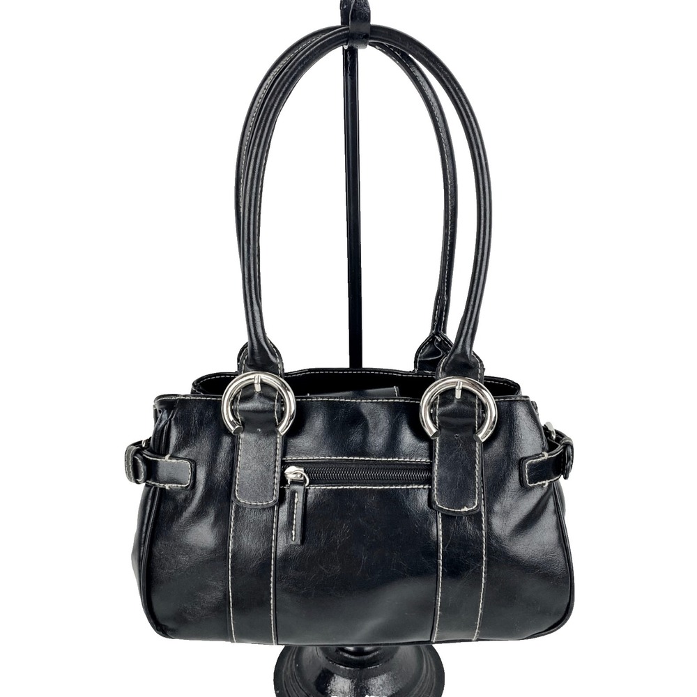 St. John's Bay Satchel Handbag Shoulder Bag Purse Black Faux Leather Dbl Handle